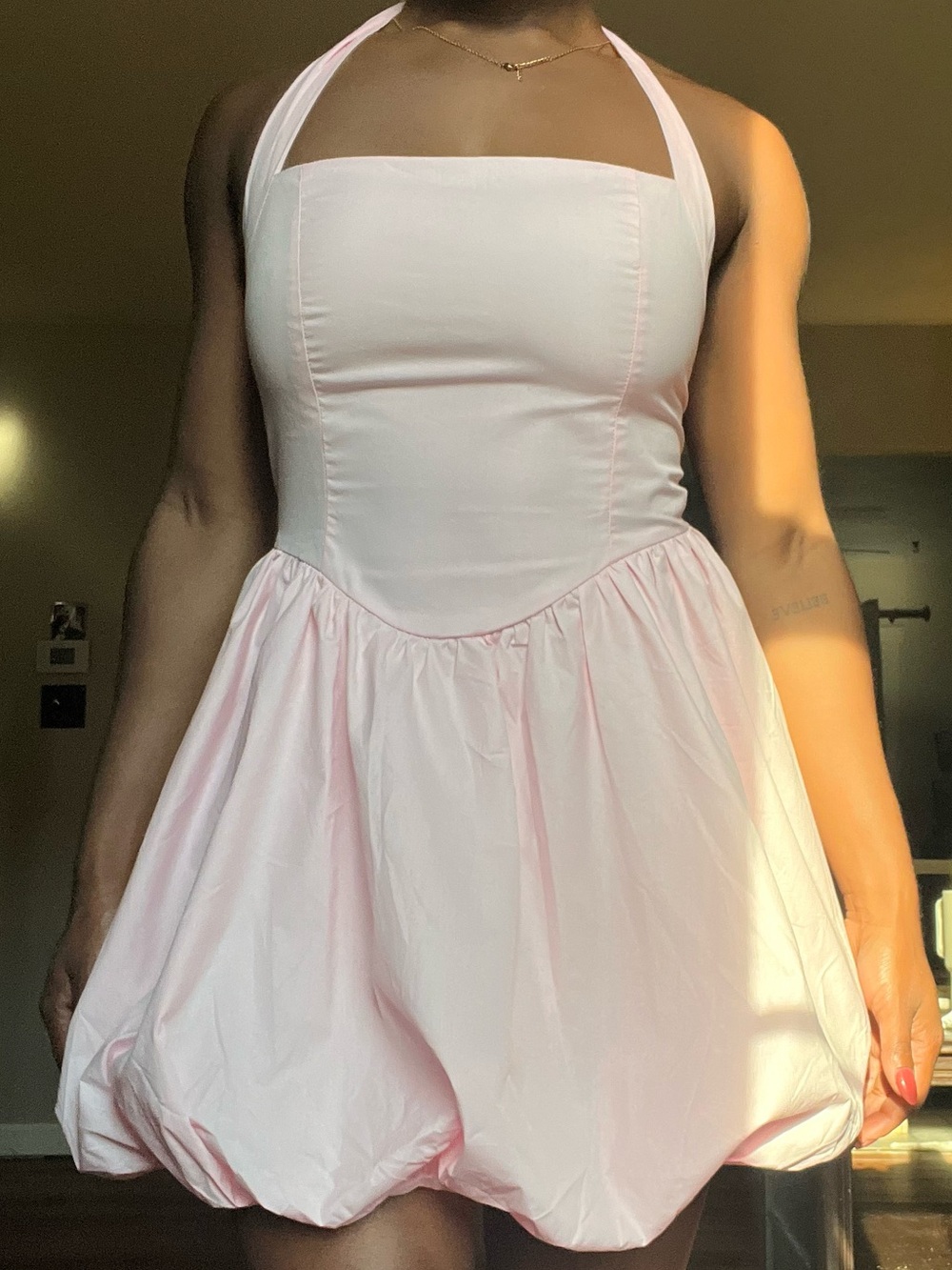 Pink Halter Bubble Hem Dress